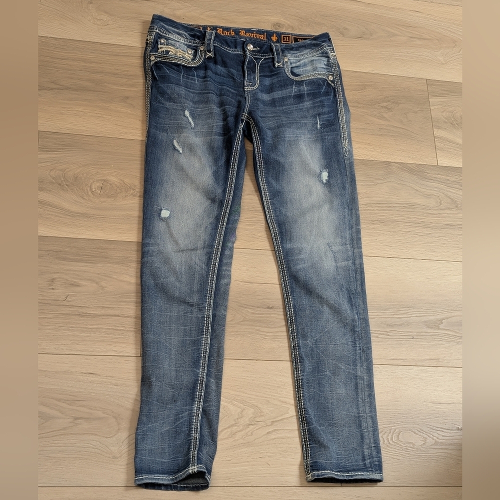 Rock Revival Blue Distressed Jaylyn Skinny Jeans Size 31